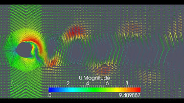 Flow over a cylinder Re =1250 OpenFOAM icoFoam Solver. vectanima.avi