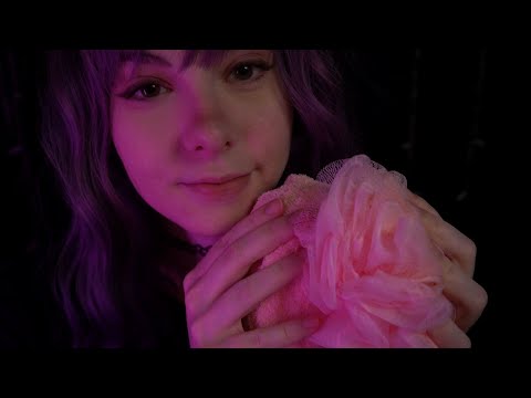 ASMR | gentle Whispering & Loofah Brain Massage - Blue Yeti