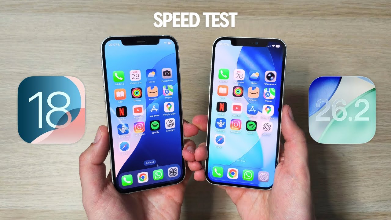 iPhone 12 iOS 18.7 vs iOS 26.2 - Speed, RAM, Animations Test
