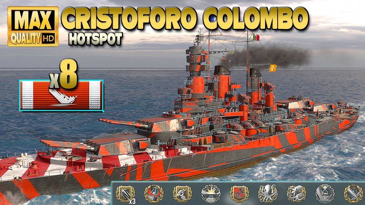 линкор Cristoforo Colombo с 8 убийствами на Hotspot - World of Warships