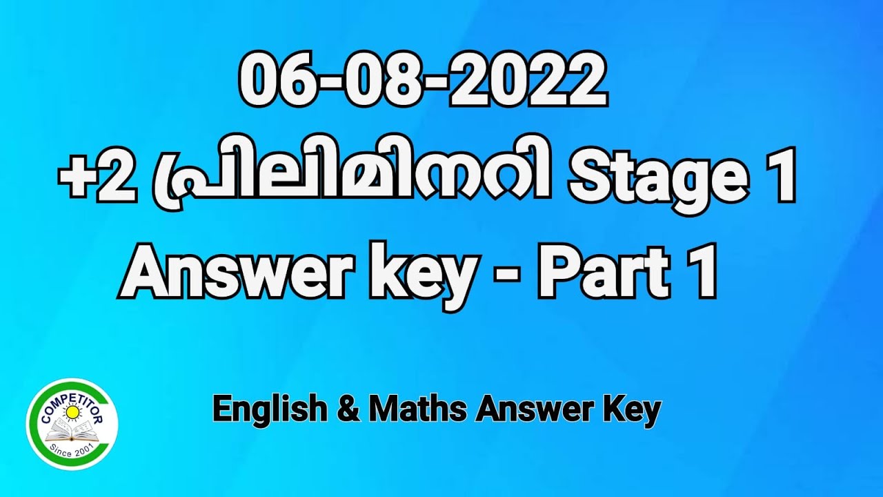 Plus Two Preliminary Stage 1 Answer key 2022.