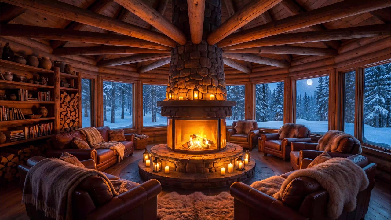 Cozy Winter Ambience ❄️ Smooth Jazz Music with Warm Fireplace and Falling Snow