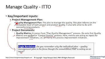 MANAGEMENT YOGI: PMP LIVE LESSONS - 9.31 Manage Quality - Inputs (Quality Management)