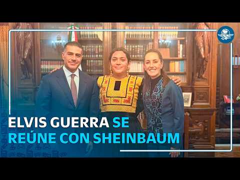 Claudia Sheinbaum recibe a Elvis Guerra tras ataque contra su casa en Oaxaca