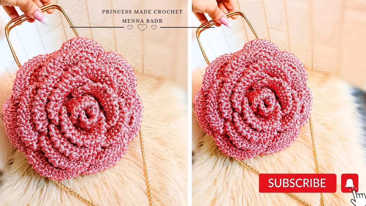 Сумка крючком в виде объемной розы, пошагово.