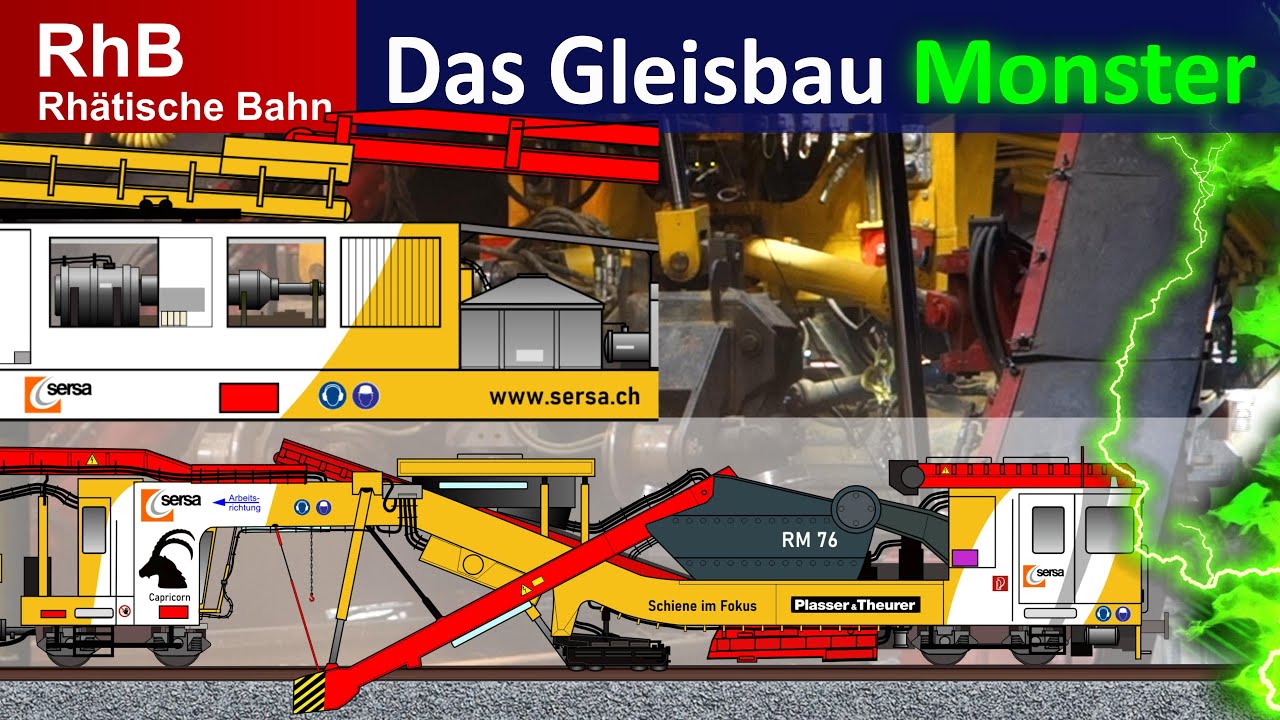 RhB - Monstermaschinen im 1.000 mm Nacht-Gleisbau Schottereinigung SERSA RM 76 - Rhaetian Railway
