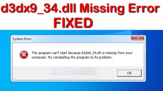How to Fix d3dx9_34.dll Missing Error 100% |  dll error fix