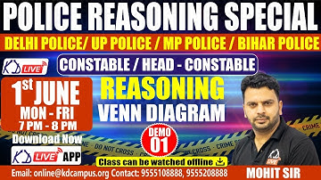 VENN DIAGRAM | Police Reasoning Special For DELHI POLICE CONSTABLE/UP POLICE | Demo 01| By Mohit Sir