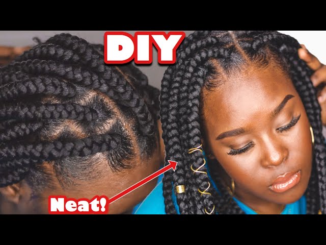 EASIEST JUMBO BOX BRAIDS PROTECTIVE STYLE On 4C Natural Hair, RUBBER BAND  METHOD TUTORIAL