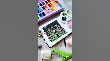 Vẽ hoa tulip bằng màu gouache 🌷#gouachetutorial
