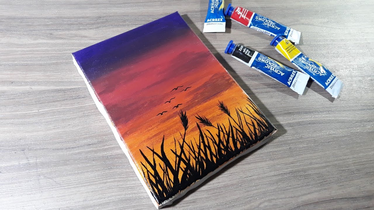 Paisagem facil para iniciantes/pintura tinta acrilica