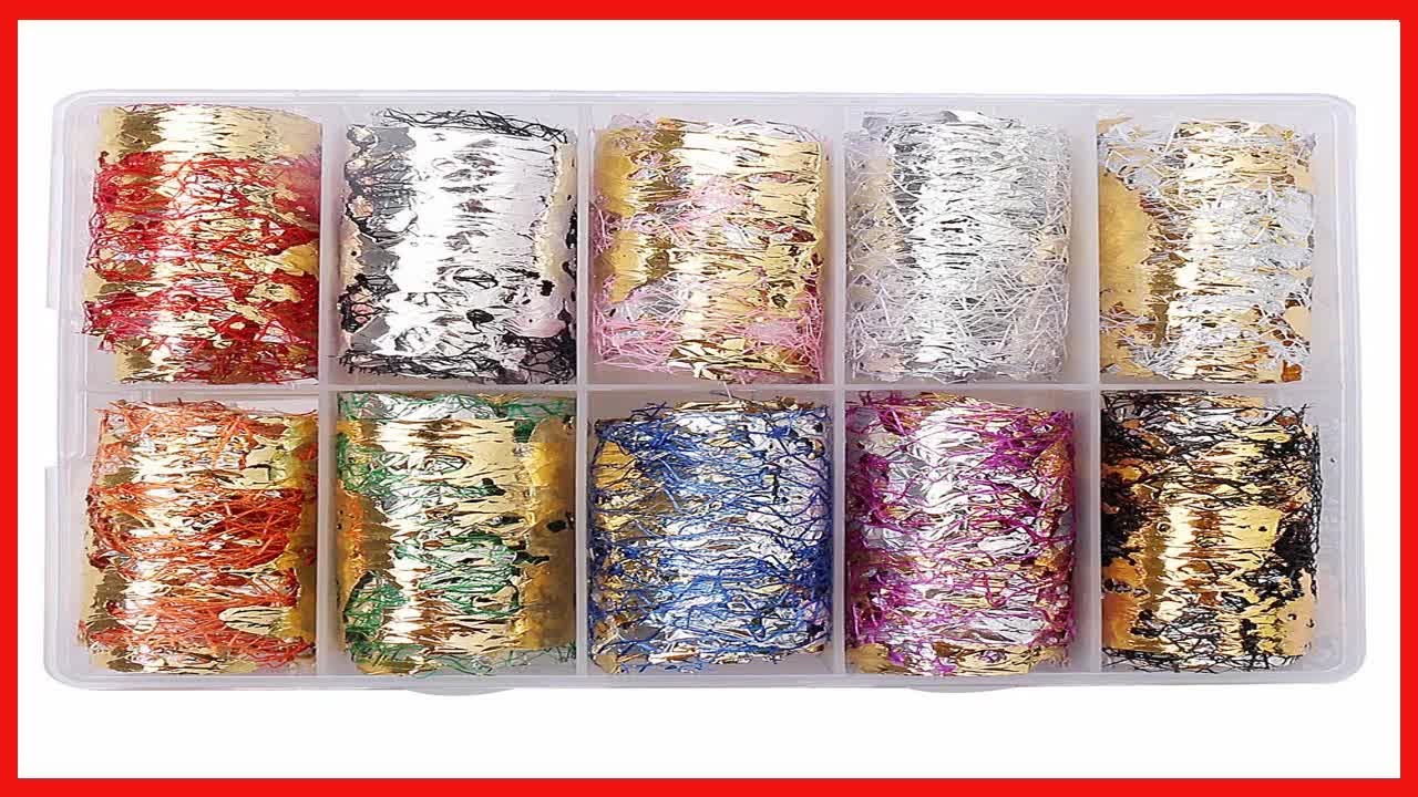 SUMAJU 10 Rolls Gold Silver Nail Foils Mesh Nail Sticker, Adhesive 3D Net Line Tape Foil Gold Silver