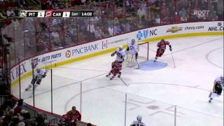 Robert Bortuzzo tip in goal 1-1 April 9 2013 Pittsburgh Penguins vs Carolina Hurricanes NHL Hockey