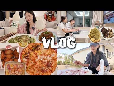 [먹방vlog] 집순이 집콕 도파민채우기 _ 부추전+떡쌈보쌈+<strong>집인테리어</strong>+바질파스타+비빔밥+해장똠얌+비빔국수+피자+집겹살