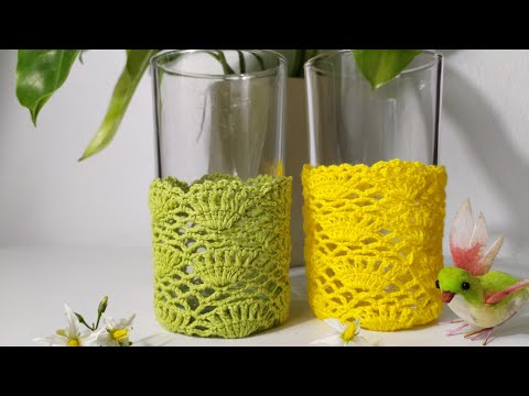 💥💥Crochet glass cover, How to crochet glass cover ,ถักที่หุ้มแก้วนำ้