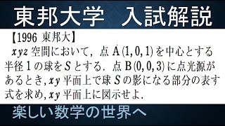 ＃695　1996東邦大　光源からの球の影の方程式【数検1級/準1級/中学数学/高校数学/数学教育】JMO IMO  Math Olympiad Problems