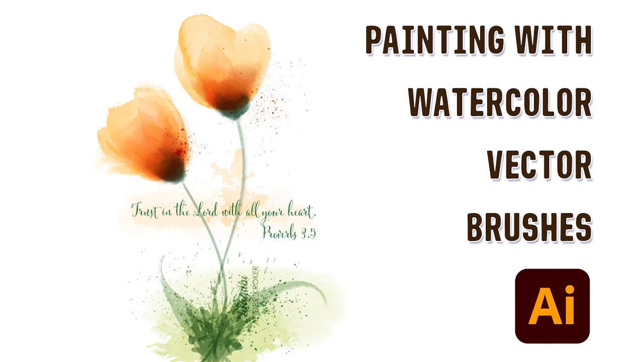 Illustrator Watercolor Painting - How to draw Grunge Vector Flowers and Leaves