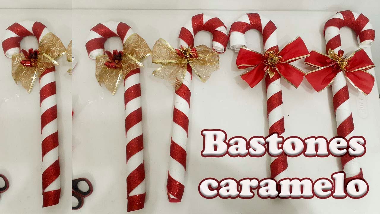 CÓMO HACER BASTONES NAVIDEÑOS FÁCIL SIN DIAMANTINA / DIY / DECORACIÓN ...