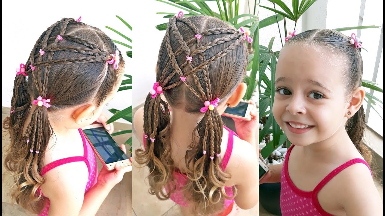 Penteado Infantil com elásticos coloridos, tranças e Maria