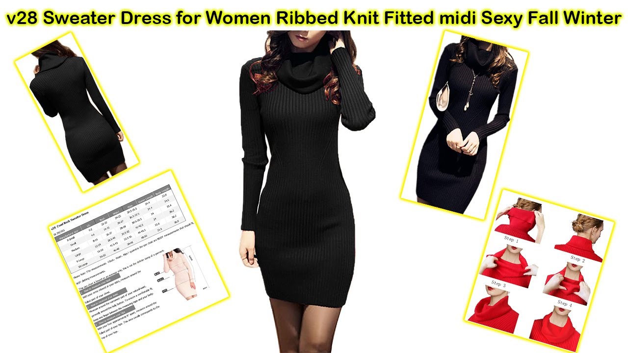 v28 Sweater Dress for Women Ribbed Knit Fitted midi Sexy Fall Winter || women clothing online