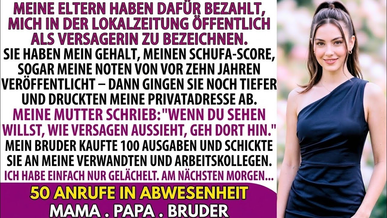 Die Lokalzeitung lag am Frühstückstisch, und mein Gesicht war auf Seite drei – nicht wegen eines Erfolgs, sondern weil meine Eltern Anzeigenplatz gekauft hatten, um der ganzen Stadt zu beweisen,...