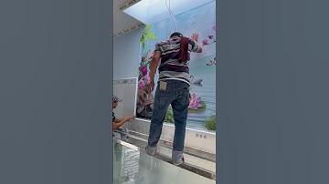 Thi công tranh dán tường vải lụa kim sa. #tranh #tranhdantuong #shots #tranhvai