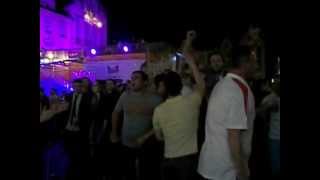 English fans celebrate in Wrocław's fanzone after beating Sweden