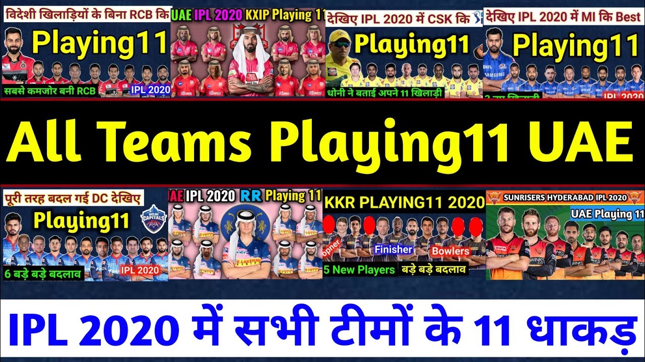 IPL 2020- All teams perfect playing 11 in UAE, RCB MI CSK KKR DC KXIP SRH RR
