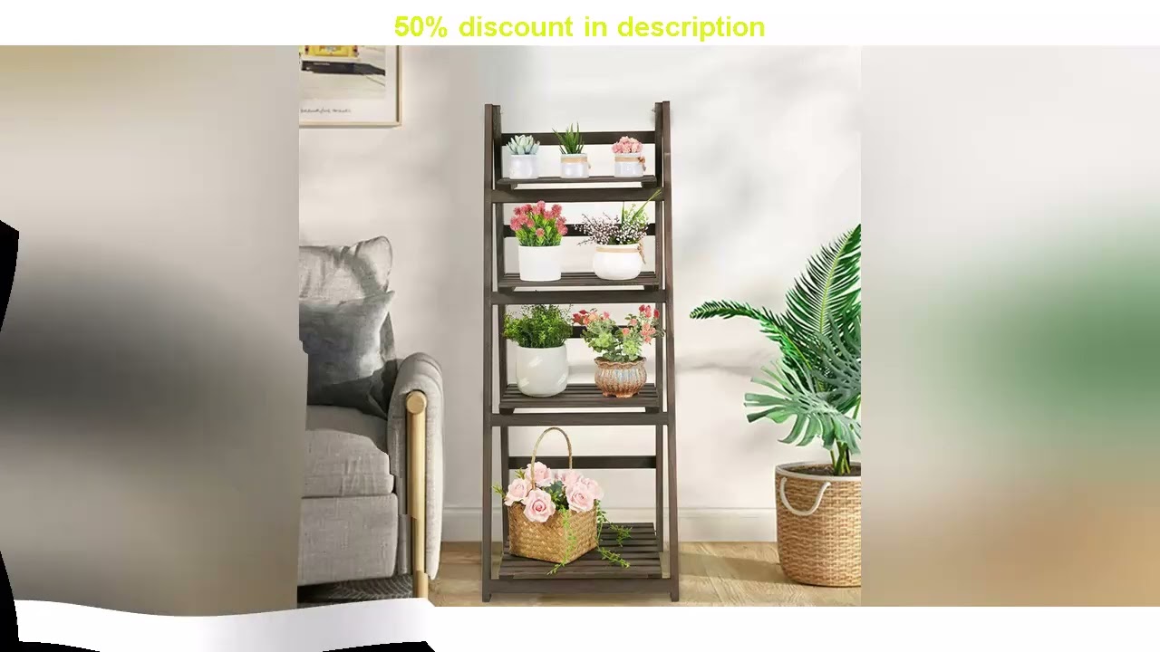 Latest Products You Must Know! Rustic Wood Plant Stand 43" Foldable 4-Shelf, Indoor Outdoor Flowe