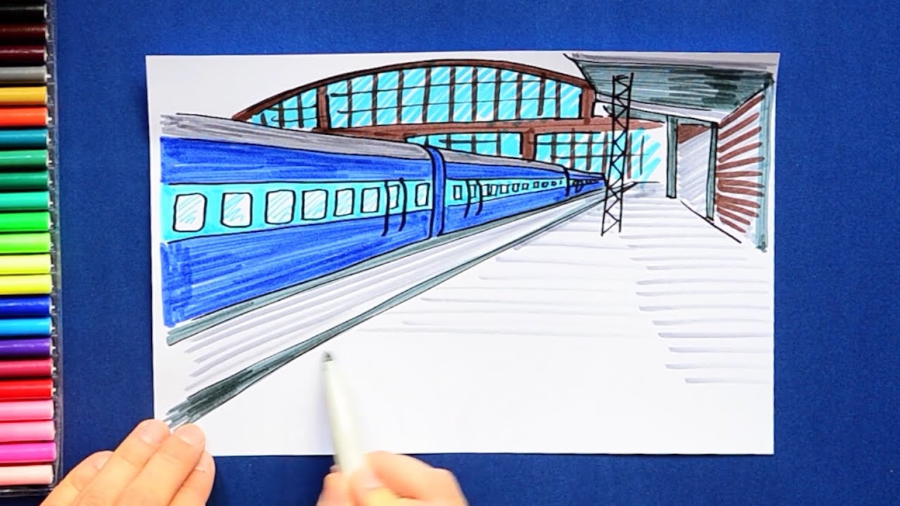 How to draw Indian Railways Train and Station YouTube