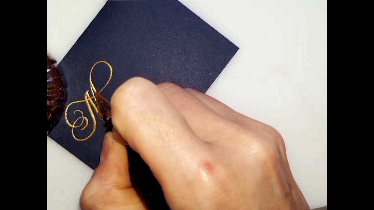 Wedding Place Card Calligraphy in Gold Ink