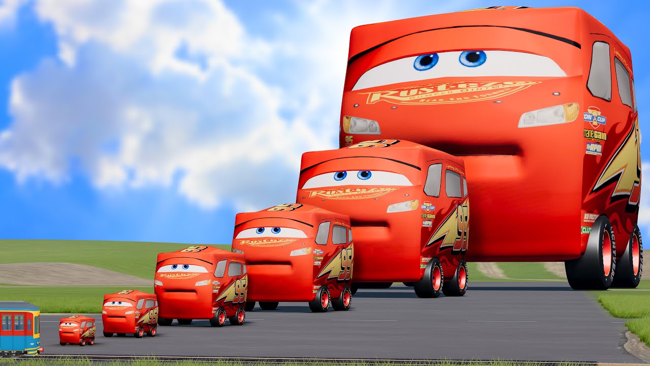 Big & Small Inflatable Cube Lightning Mcqueen vs Trains Thomas | BeamNG.Drive