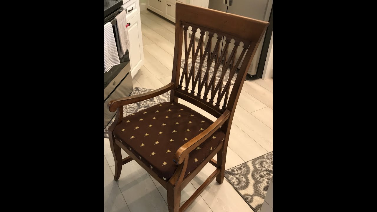 Remove arm rest Tommy Bahama dinning room chair. Replace broken seat frame. Reupholster chair