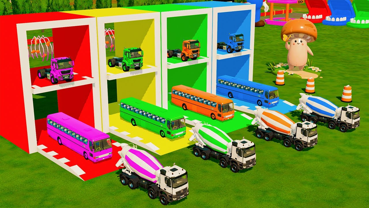 HEAVY TRANSPORT! ALL MIXER TRUCKS WITH DOUBLE FLATBED TRAILERS TO GARAGE | FARMING SIMULATOR 22