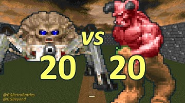 20 Arachnotrons vs 20 Barons of Hell - Monster Infighting - Doom II Retro Battles