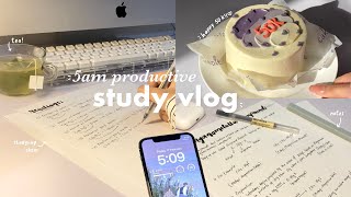 5am Study vlog  waking up early, studying, so many snacks and food + more