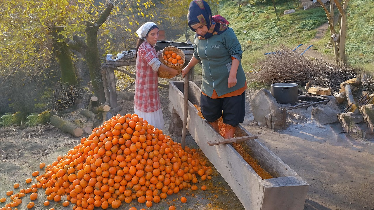 С гор к огню: две кочевницы делают традиционную хурмовую патоку
