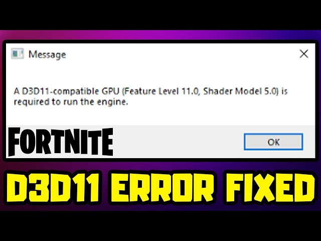 Como Resolver Erro D3D11 compatible GPU do Fortnite! - Guia Completo (Nova  Temporada) 