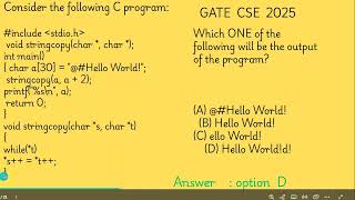 GATE   C program questions with answers - c programs for placement