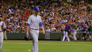 TEX@COL: Hamels tosses six innings of two-run ball