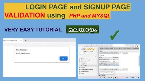 LOGIN and SIGNUP page VALIDATION using PHP AND MYSQL | Very Easy Tutorial | MALAYALAM #php #mysql