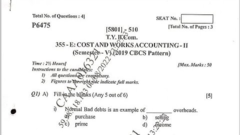 Costing -II & III Question Papers || TYBCOM Sem-V || SPPU Exam || 2019 Pattern ||