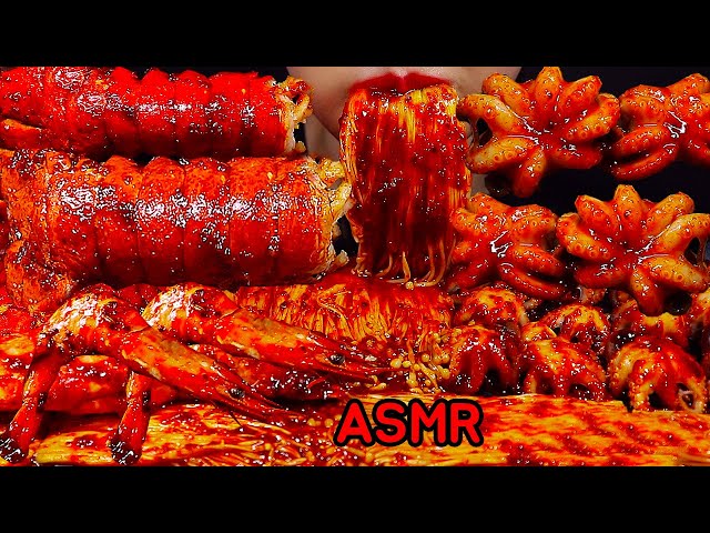 ASMR ऑक्टोपस, मशरूम JAMUR ENOKI REAL SPICY OCTOPUS *RECIPE SPICY SHRIMP, LOBSTER, MUSHROOMS, MALA