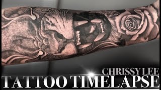 TATTOO TIMELAPSE | LION AND ROSE | CHRISSY LEE