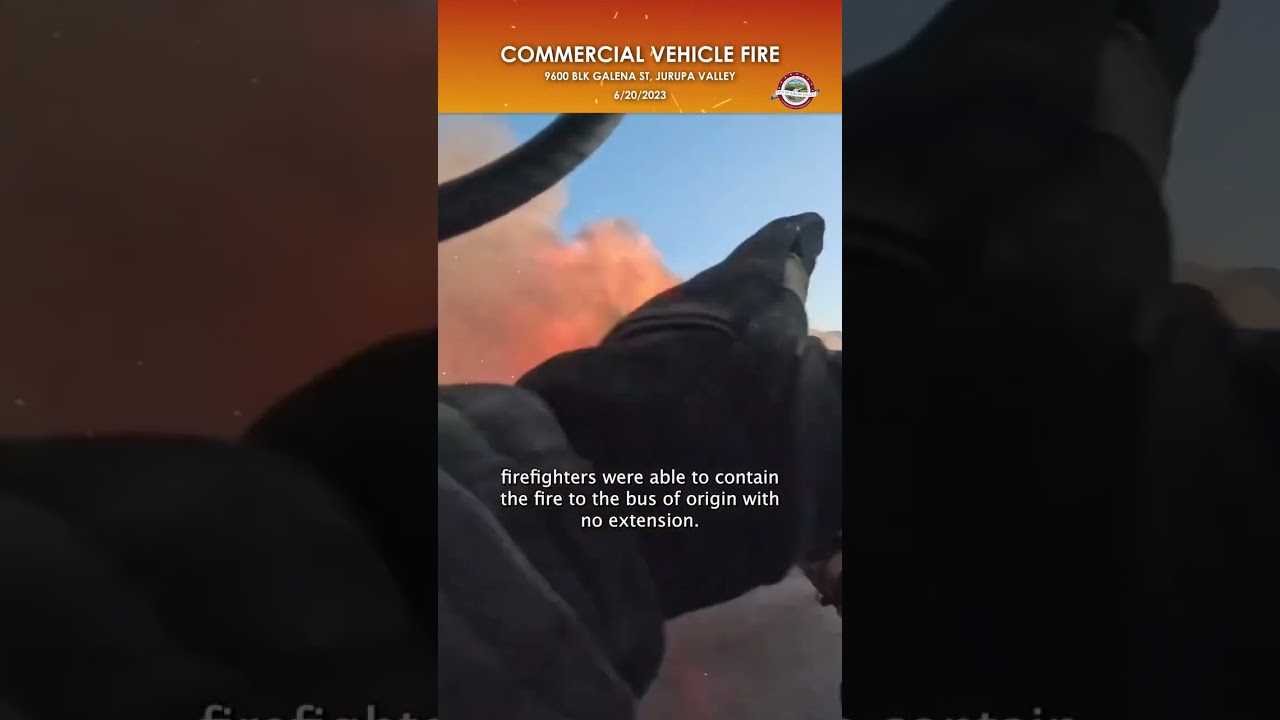 Large Commercial Bus Fire at a Maintenance Facility in Jurupa Valley