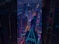 A FUTURISTIC CITY AT NIGHT WITH NEON LIGHT WITH SPARKS