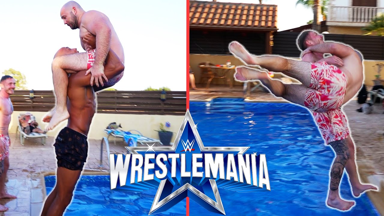 Gymnasts Re-create Wrestling Takedowns - [Into a Swimming Pool]