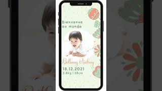 Digital Birth Announcement personalised just for you. New Baby Arrival Notification with photo.