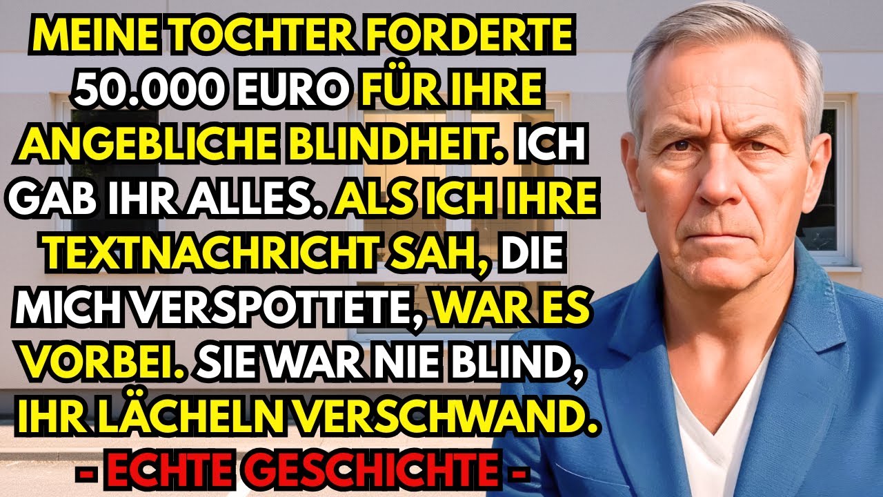Ich habe meiner Tochter fünfzigtausend Euro gegeben, weil sie mir unter Tränen erzählte, sie sei blind geworden und brauche eine rettende Behandlung. Ich habe mein Erspartes, meine Pläne, mein...