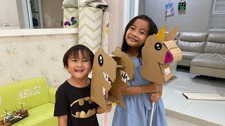 Zara Cute DIY Tongkat Unicorn dan Dino dari Kardus | DIY Cardboard Mainan Anak Murah Meriah Kreatif